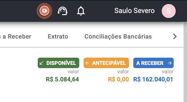 Painel mostrando valores a receber no boleto